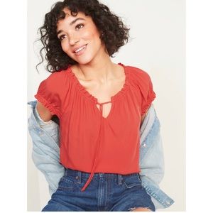 Old Navy Ruffled Tie Neck Blouse- w/ flaw